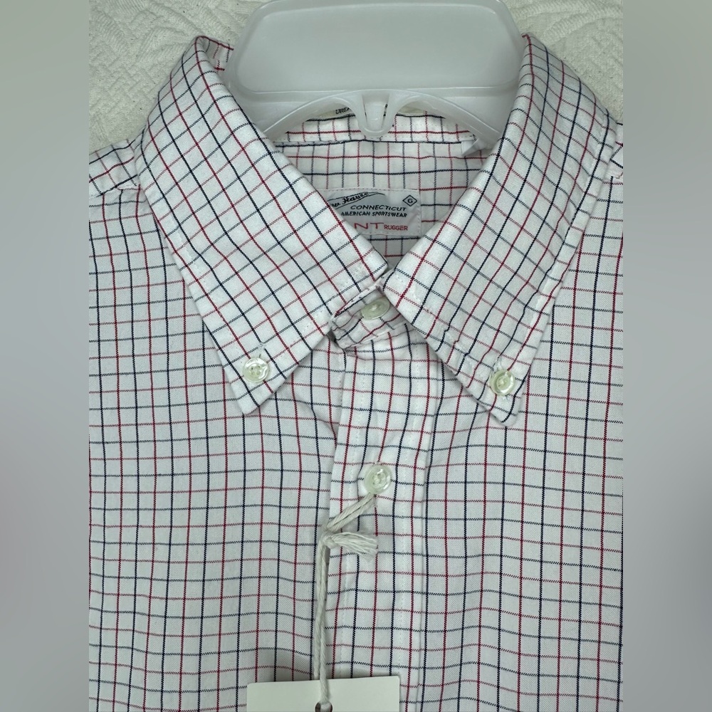 GANT Barney’s NY Rugger The Hugger Dreamy Oxford Tattersall HOBD Red NOS Shirt - Picture 3 of 15